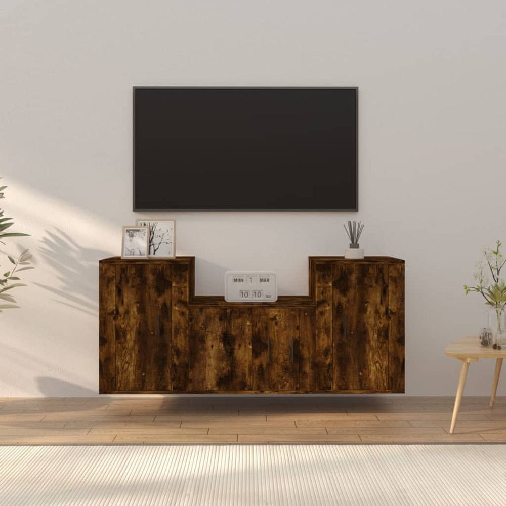 Vidaxl 3-dielna súprava TV skriniek dymový dub spracované drevo